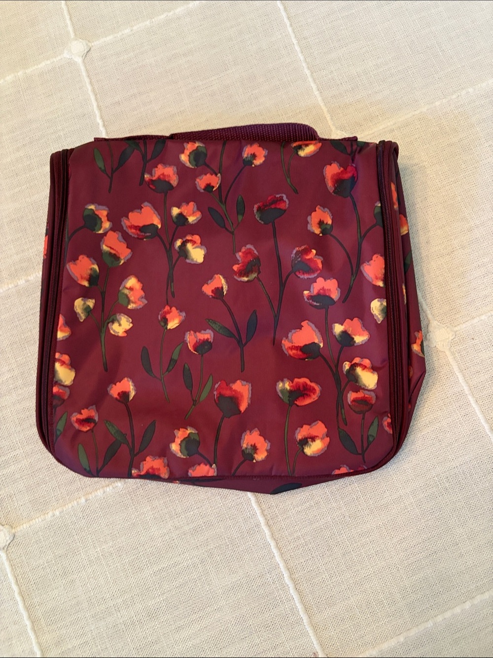 Vera Bradley Burgundy Floral Hanging Cosmetic Pouch